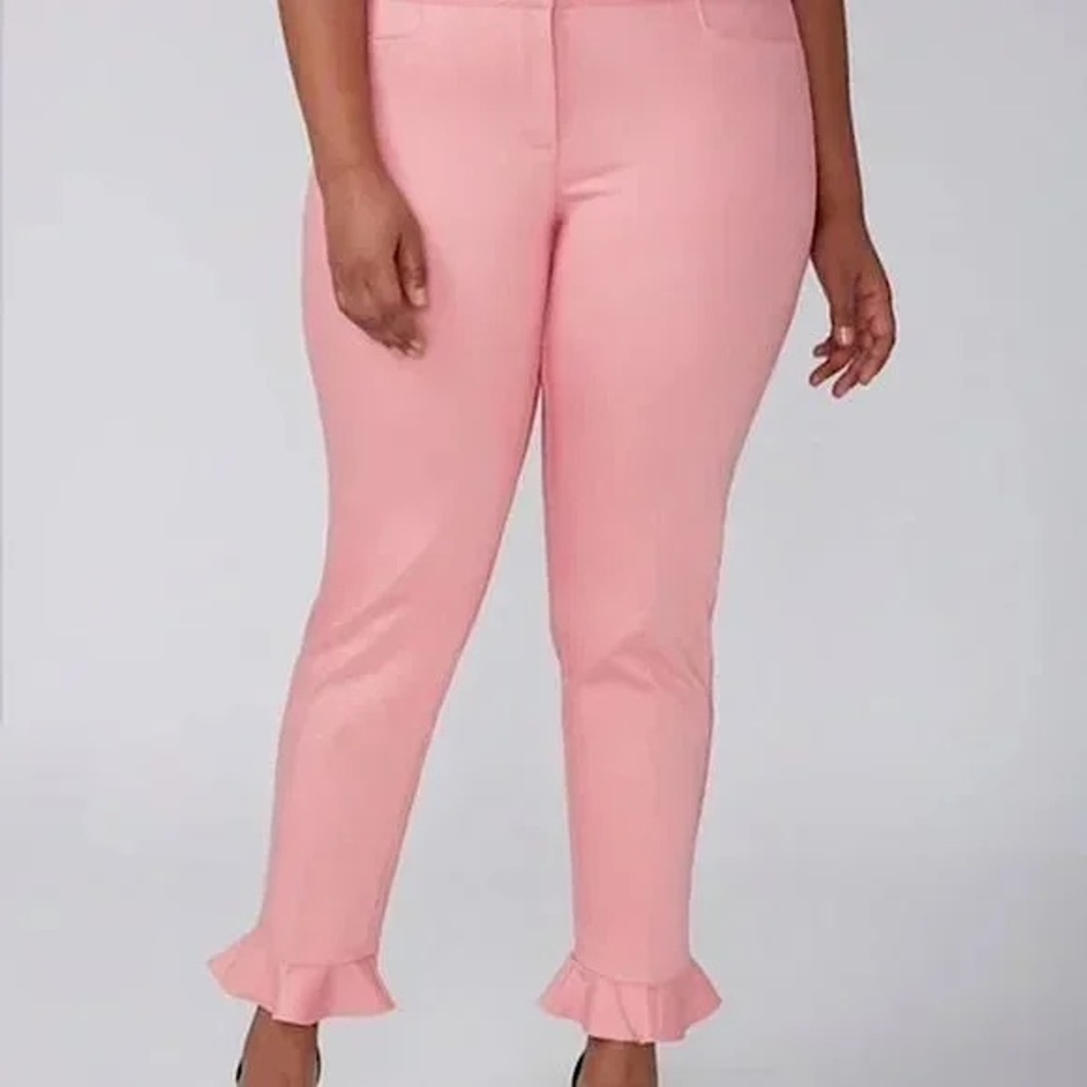 Lane Bryant The Allie Pink Mod Ruffle Hem Ankle Pants in Pink Size 22
